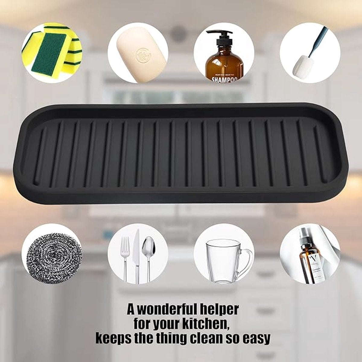 Sink organizer - Countertop and Kitchen Organizer - Sink Organizer - Countertop Organizer - Kitchen Organizers - 230*90mm - Black - Silicone