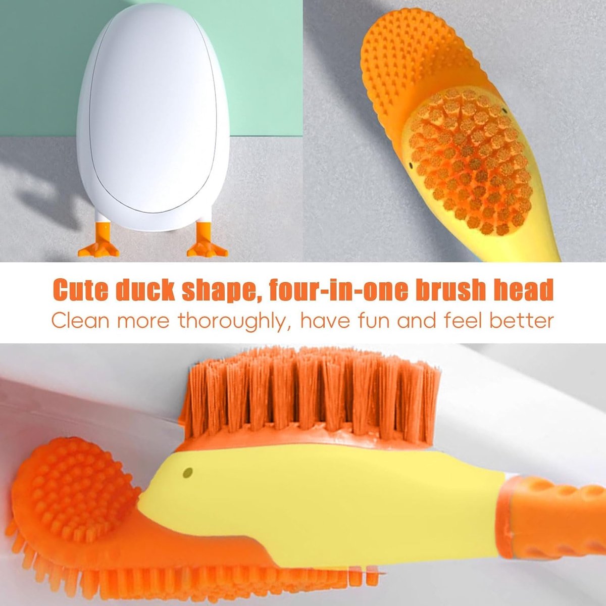 Diving Duck - Toilet Brush - Deep Cleaning - With Rim Cleaner - Made of Silicone - With Holder - For Bathroom or Guest Toilet - Yellow