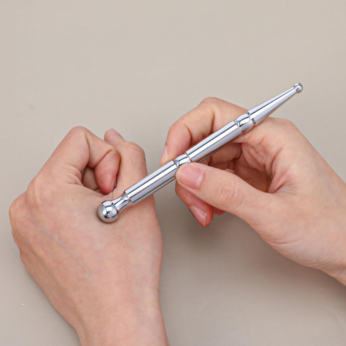 Pressure point pen - Trigger point acupressure pen - Stainless steel - Acupuncture rod - Meridian dredging rod - Manual - For back, shoulders, legs - 125*12mm - Silver