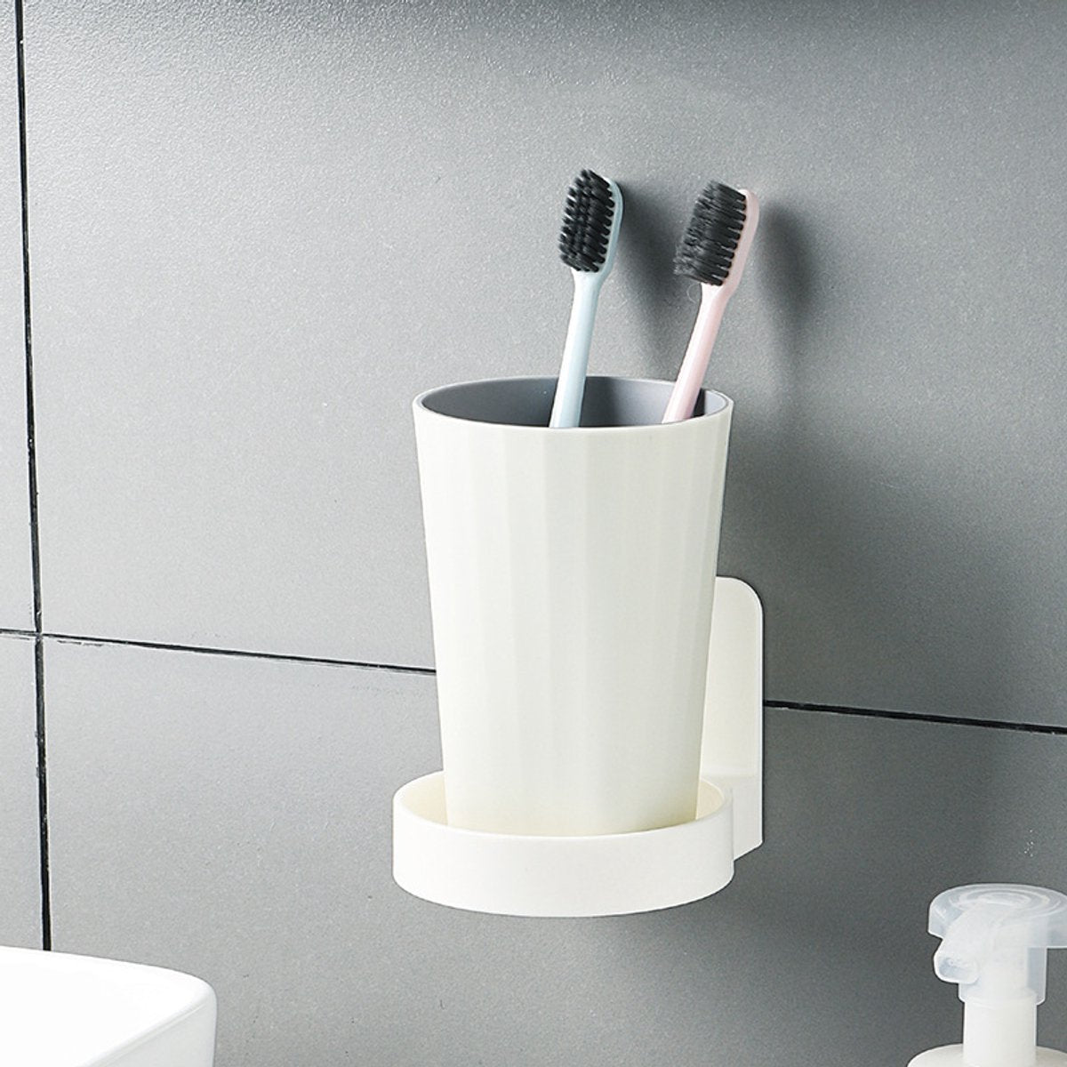 Cup holder - 2 pieces - Cup holder Bathroom - Wall mounted - Self-adhesive - Bathroom shelf - Bathroom rack - White - For placing soap dispensers, mouthwash cups, spice bottles, etc.