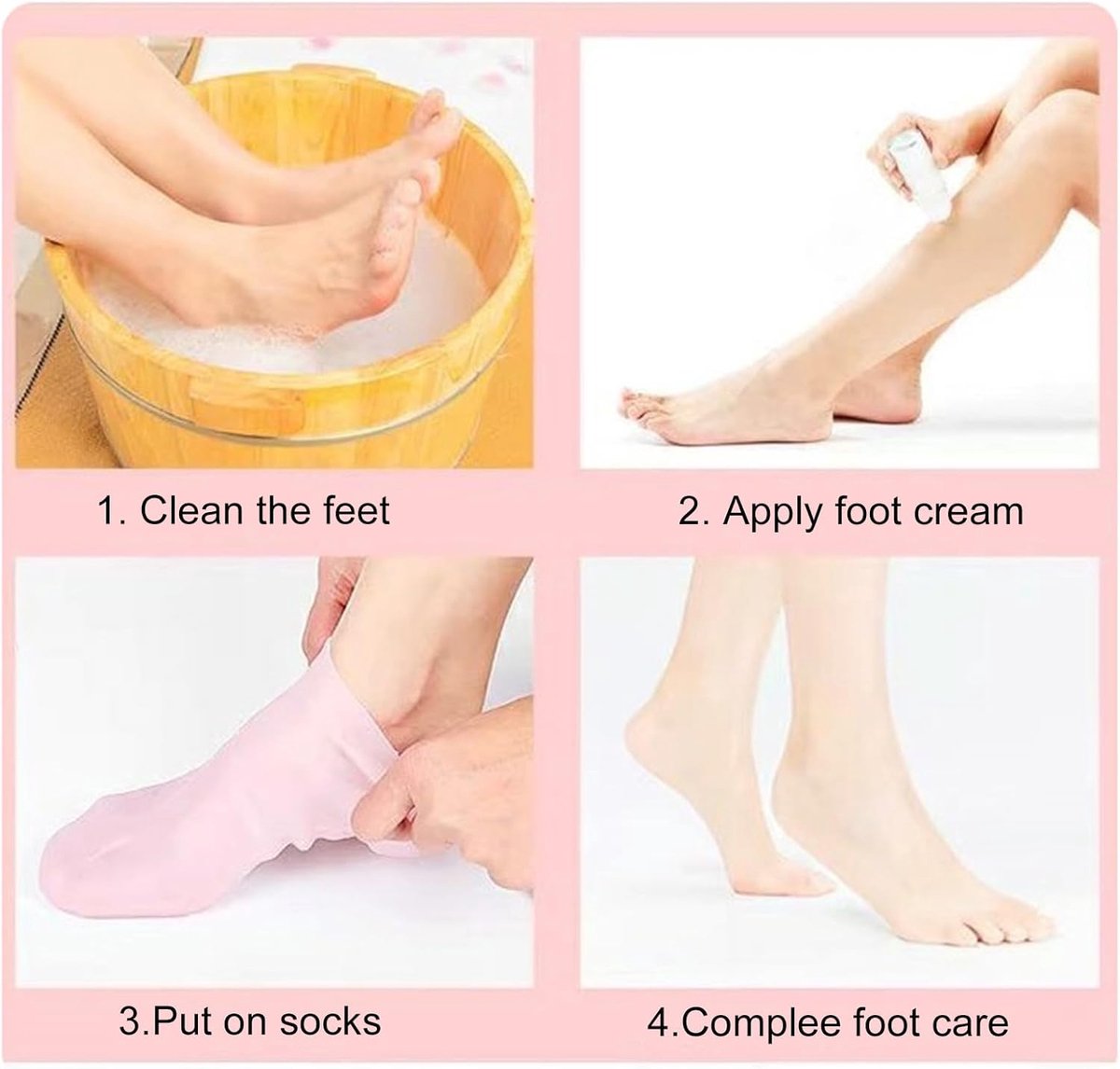 Silicone Socks - 1 Pair Foot Covers + 1 Pair Hand Masks - Foot Glove Set - Silicone - Soft - Hand and Foot Coverings - Moisturizing Socks - Moisturizing - Hydrate Your Hands and Feet - For Dry, Cracked Feet and Hands - Pink