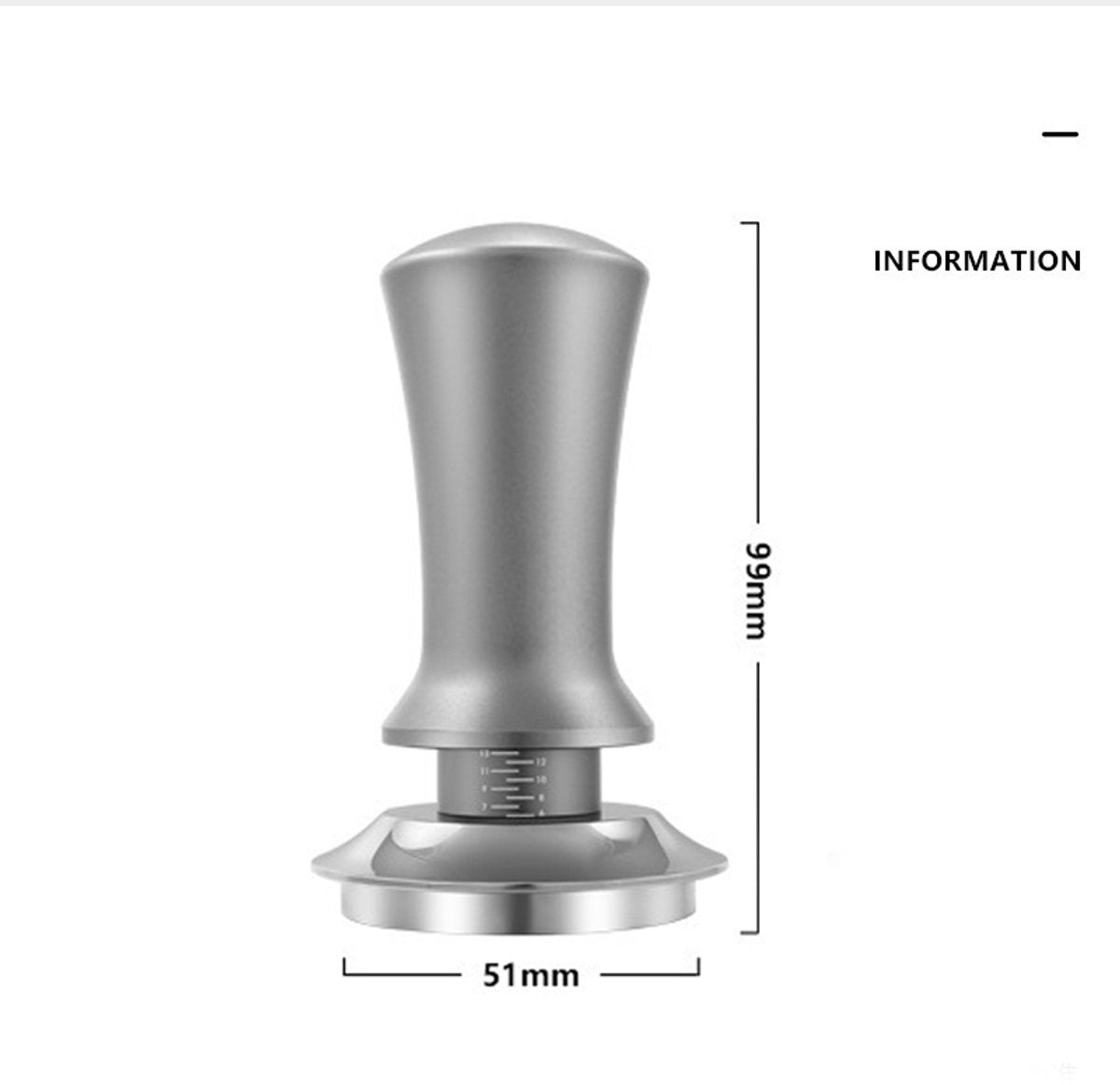Coffee tamper - Tamper - 51 mm - Coffee press - Espresso tamper - 304 stainless steel - Aluminum handle - Base Ripple - Scale adjustment - For cafes, coffee lovers - Black