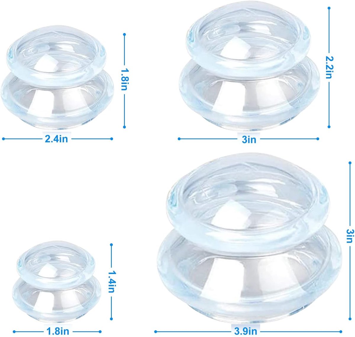 4-piece Cupping cup - Cupping cups - silicone cups - Cupping Set - Cupping For Cellulite - vacuum cup - For reducing cellulite anti-aging relieves pain and joints for buttocks, neck, body - black