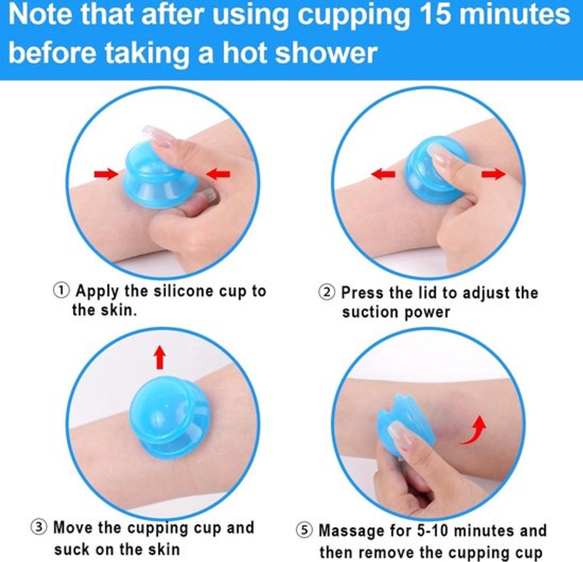 4-piece Cupping cup - Cupping cups - silicone cups - Cupping Set - Cupping For Cellulite - vacuum cup - For reducing cellulite anti-aging relieves pain and joints for buttocks, neck, body - blue