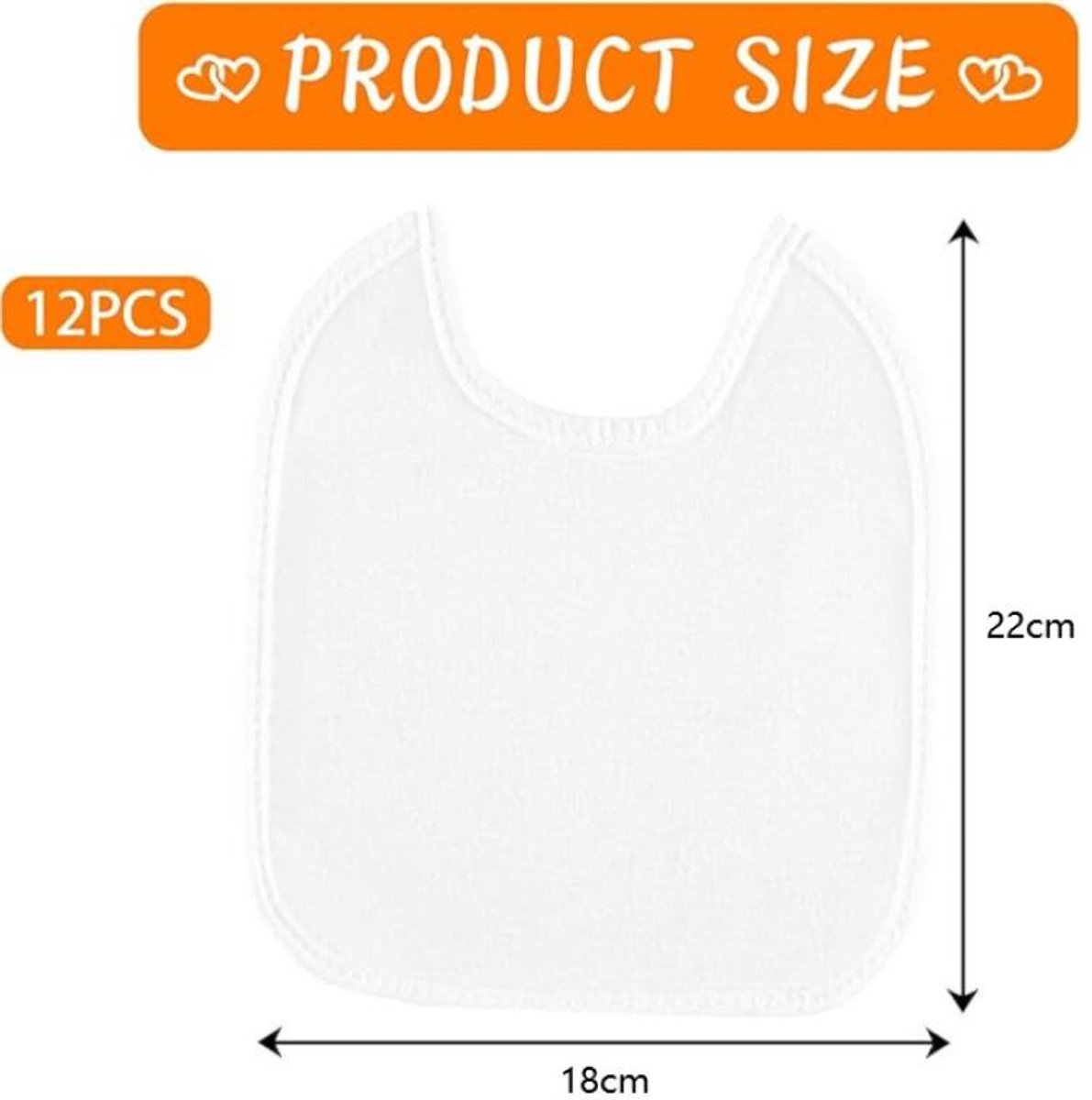 Bibs - Pack of 12 - Large Bibs - Cotton - TPU - With Straps - Waterproof - Baby Bibs for Drool - Drool Cloths for Babies and Children - Suitable for Feeding, Wiping Away Drool and Protecting Clothing - 22 X 18 cm - White