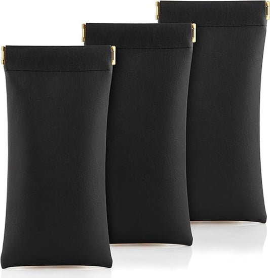 3 Pieces - Glasses Case - 18.5*9cm - Black - Soft Glasses Case - Portable Glasses Case - With Squeeze Lid - Anti-scratch - PU Leather Glasses Case - Storage Bag - Storage Box - For Women and Men