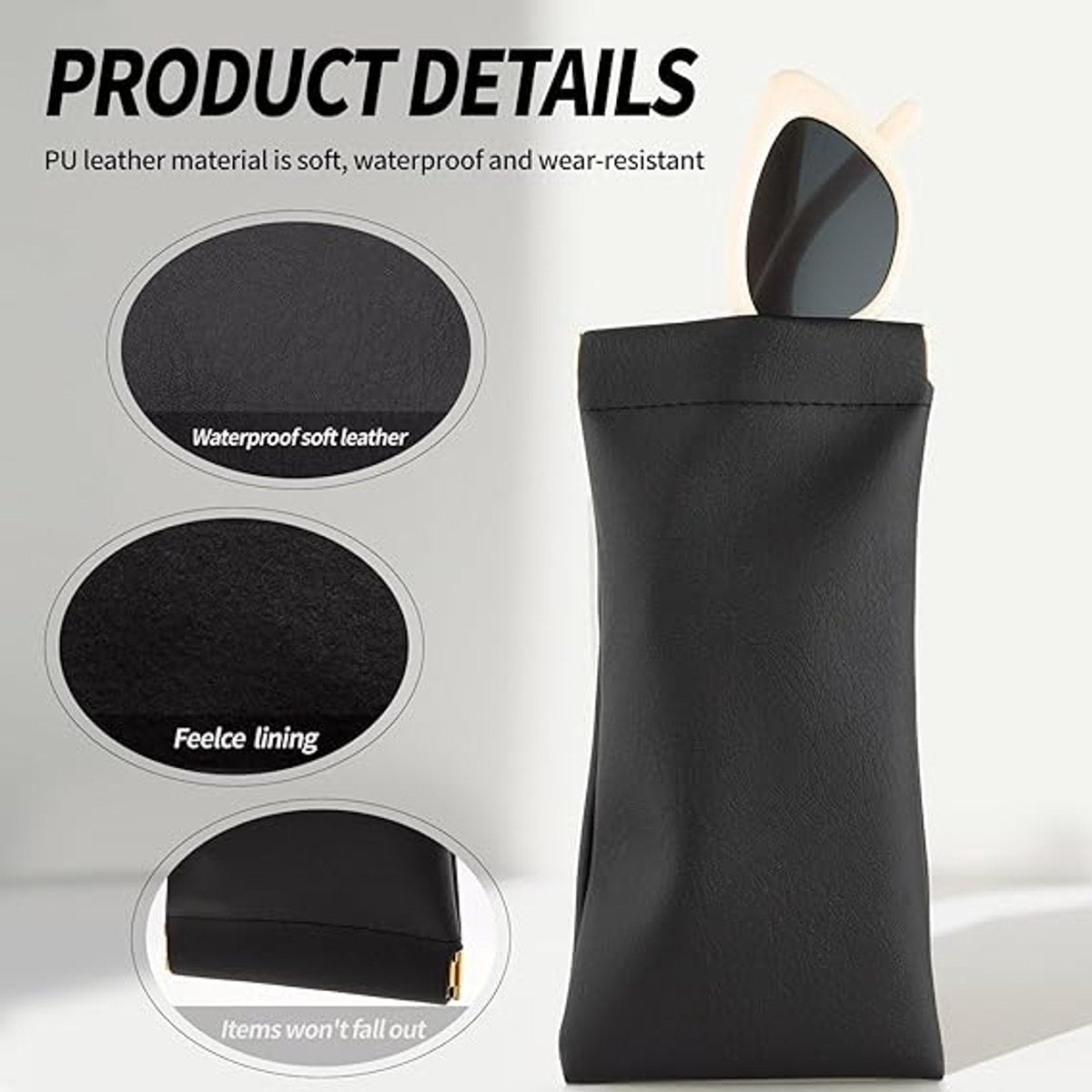 3 Pieces - Glasses Case - 18.5*9cm - Black - Soft Glasses Case - Portable Glasses Case - With Squeeze Lid - Anti-scratch - PU Leather Glasses Case - Storage Bag - Storage Box - For Women and Men