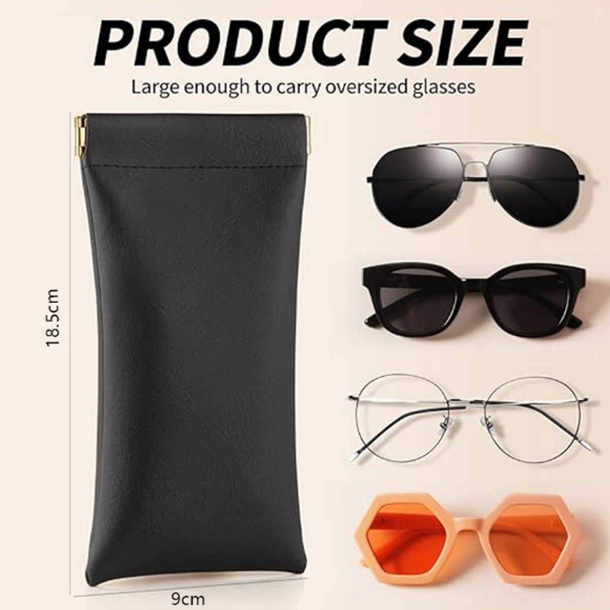 3 Pieces - Glasses Case - 18.5*9cm - Black - Soft Glasses Case - Portable Glasses Case - With Squeeze Lid - Anti-scratch - PU Leather Glasses Case - Storage Bag - Storage Box - For Women and Men