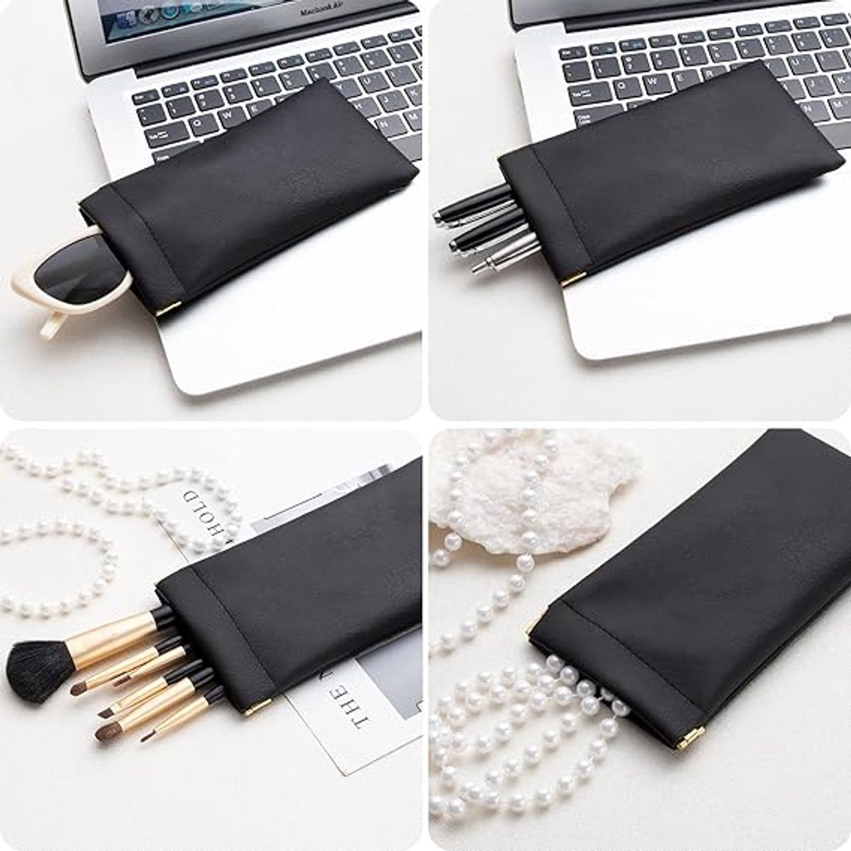 3 Pieces - Glasses Case - 18.5*9cm - Black - Soft Glasses Case - Portable Glasses Case - With Squeeze Lid - Anti-scratch - PU Leather Glasses Case - Storage Bag - Storage Box - For Women and Men
