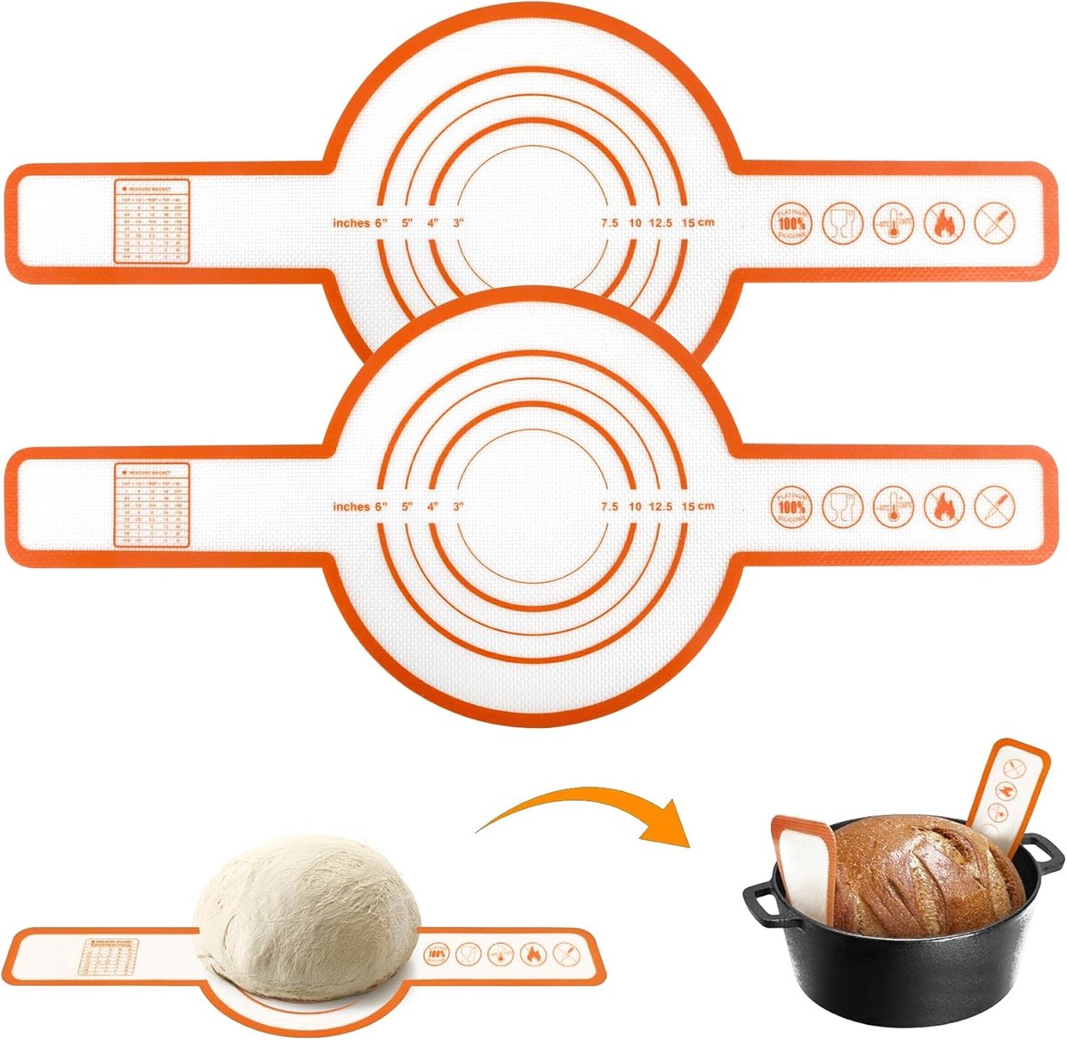 2 Pieces Oven Baking Mat - Bread Sling - Multifunctional - Silicone - Sling Baking Mat with Long Handle - Bread Baking Mat - Reusable Oven Liner with Long Handles - Suitable for air fryer, oven and microwave - 52.5×21.5×0.04cm
