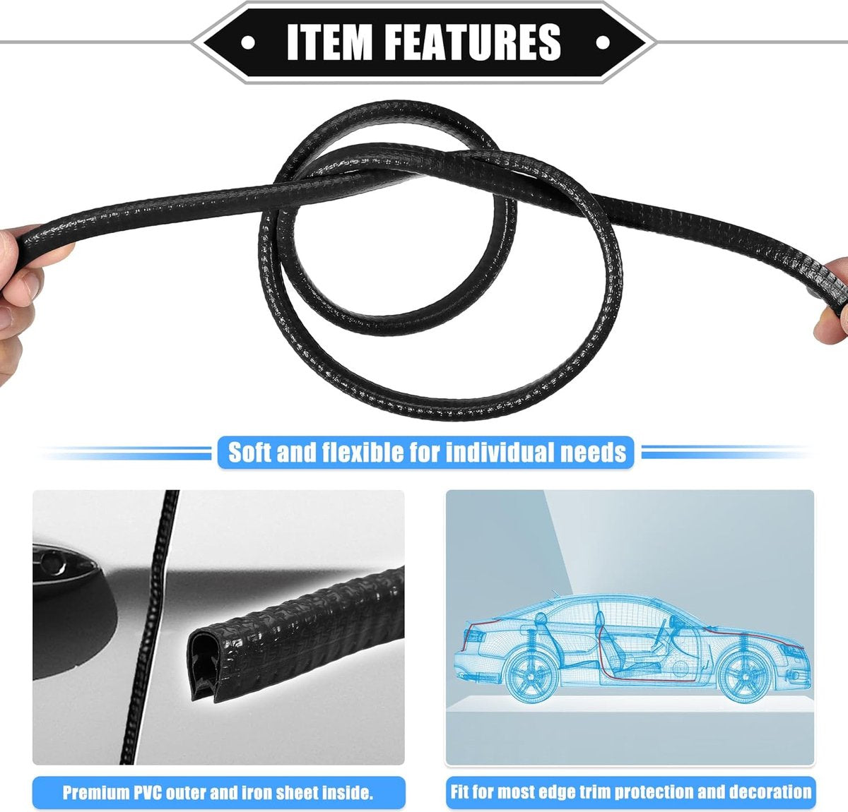Car Bumper Door Strips Protectors - Bumper Strips for Car - Car Door Protectors - Bumper Strips - Protect your car door from scratches and bumps - black - 5M - rubber seal