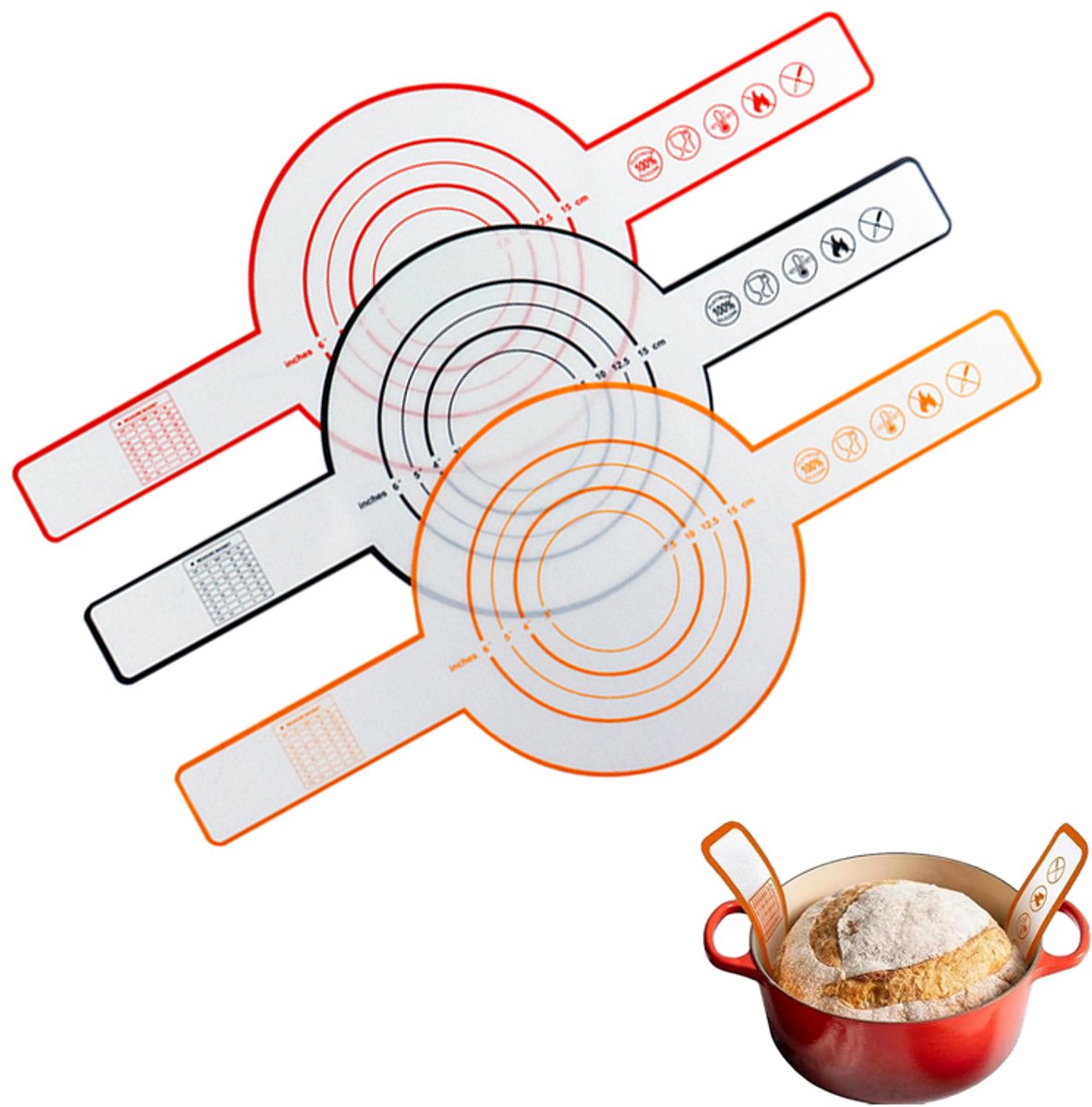 3 Pieces Oven Baking Mat - Bread Sling - Multifunctional - Silicone - Sling Baking Mat with Long Handle - Bread Baking Mat - Reusableh Oven Liner with Long Handles - Suitable for air fryer, oven and microwave - 52.5×21.5×0.07cm