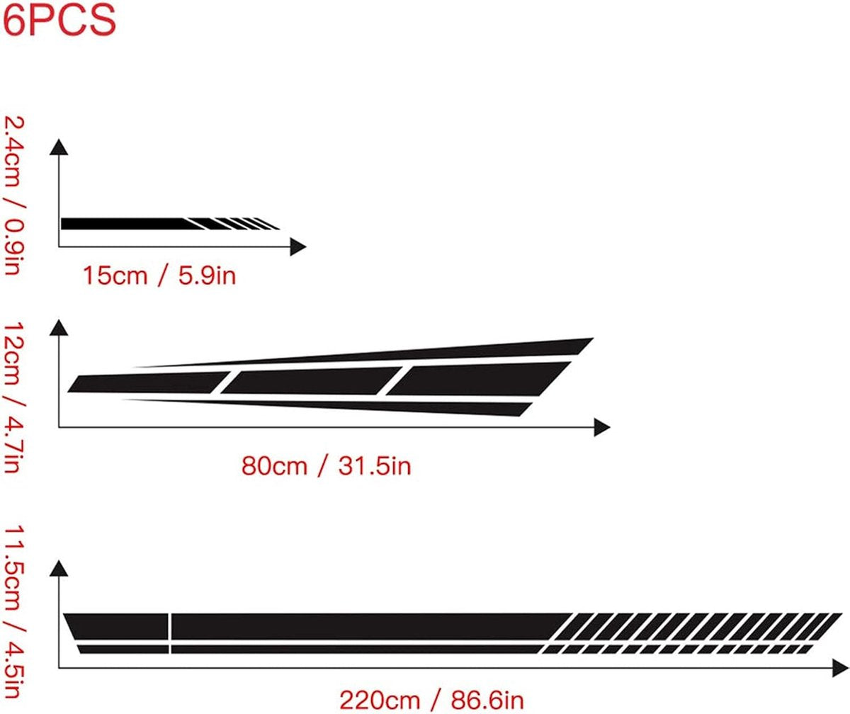 Car sticker - 6 pieces/3 pairs/1 set - Stripe side sticker - Graphic sticker - PET - Black - For car decoration