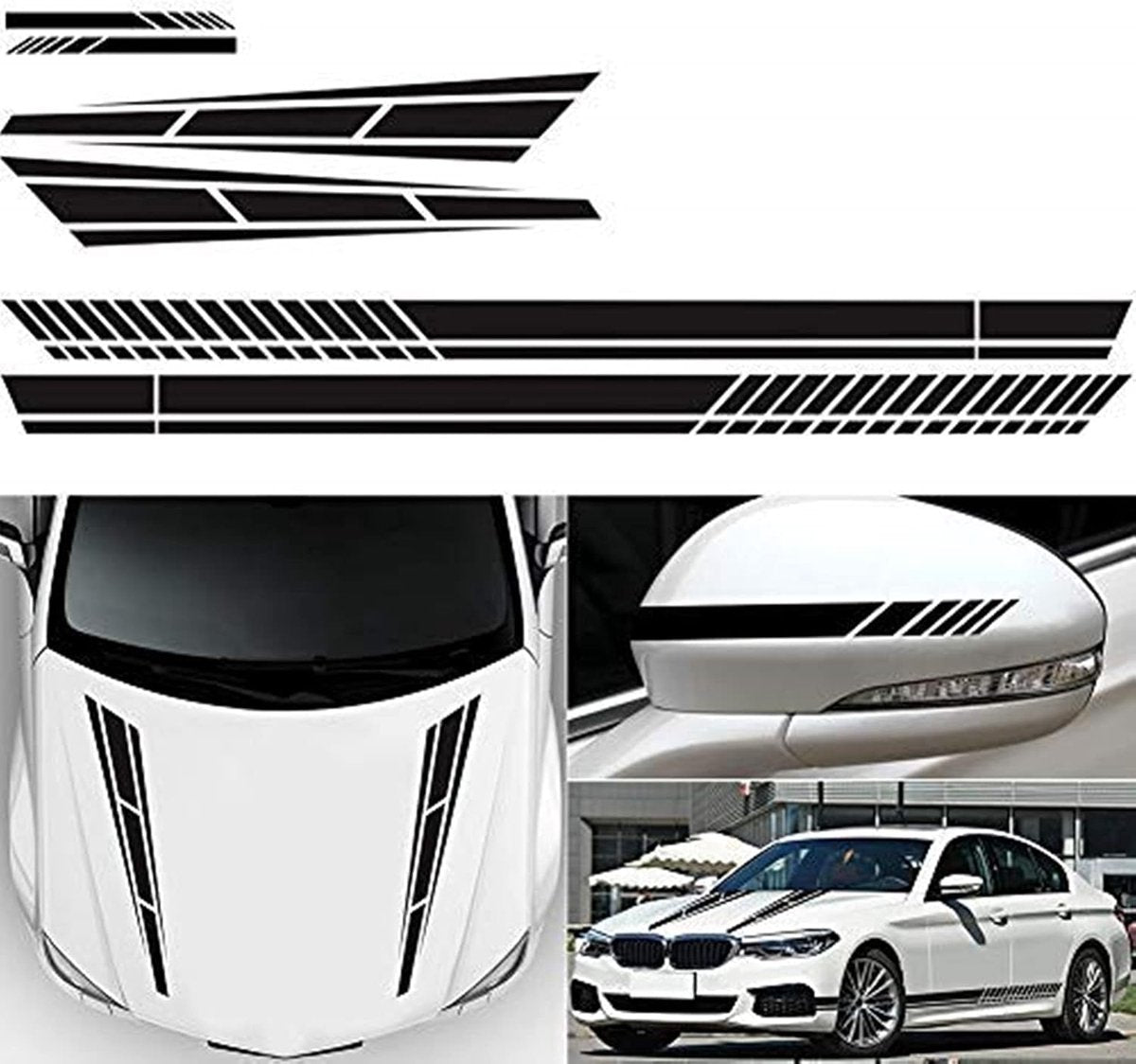 Car sticker - 6 pieces/3 pairs/1 set - Stripe side sticker - Graphic sticker - PET - Black - For car decoration