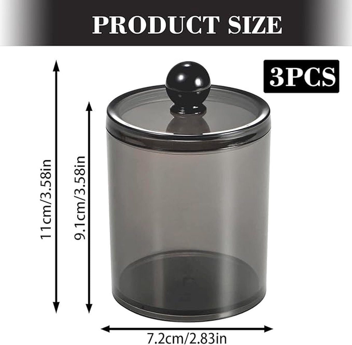 3 pieces - Cotton Ball Holder - Cotton Swab Holder - Cotton Pad Holder - Black - PS - 11*7*7cm