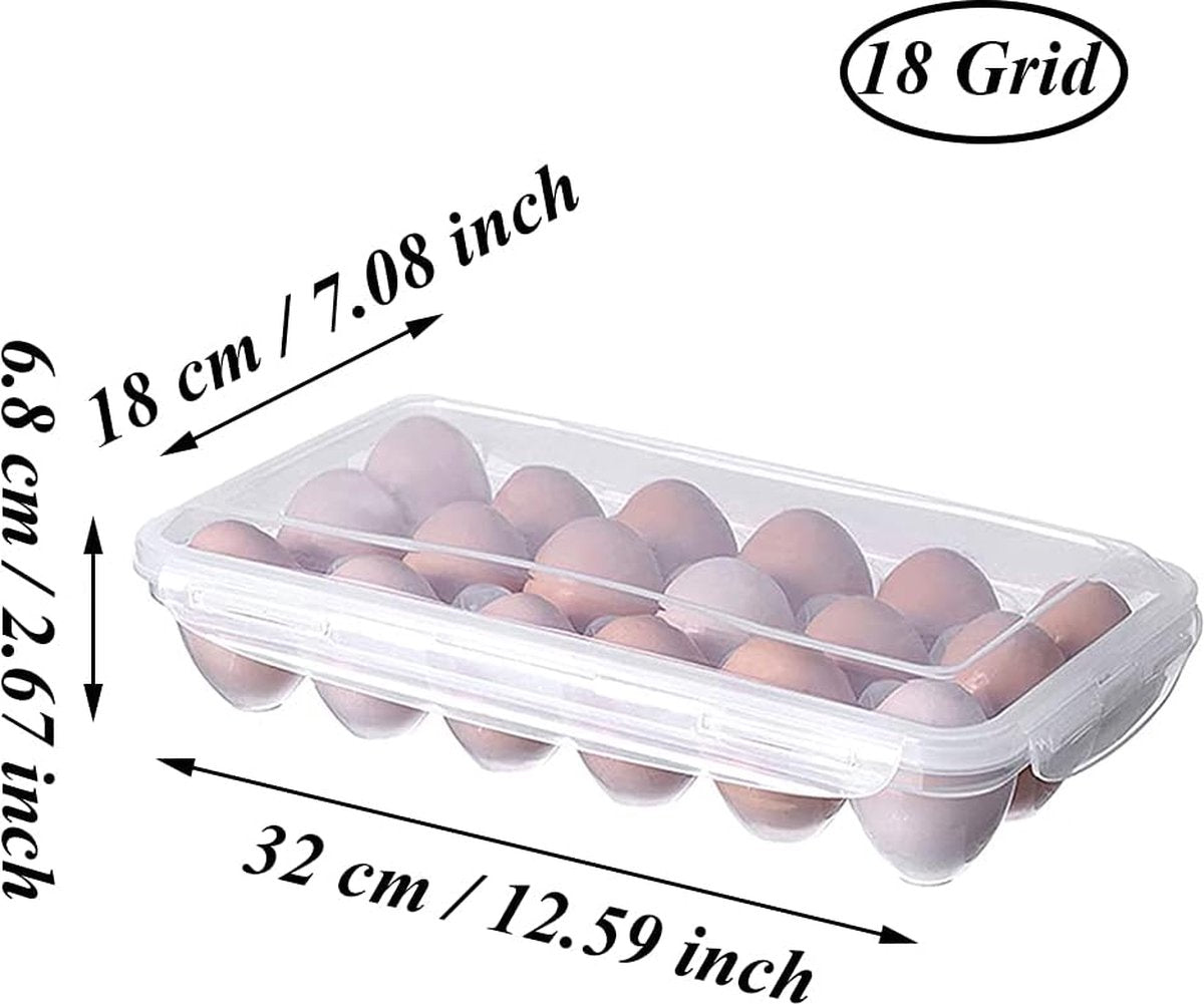 Egg carton, 18 racks refrigerator egg storage box with lid, egg rack, egg holder for refrigerator, egg storage container, plastic, transparent 32 x 18 cm