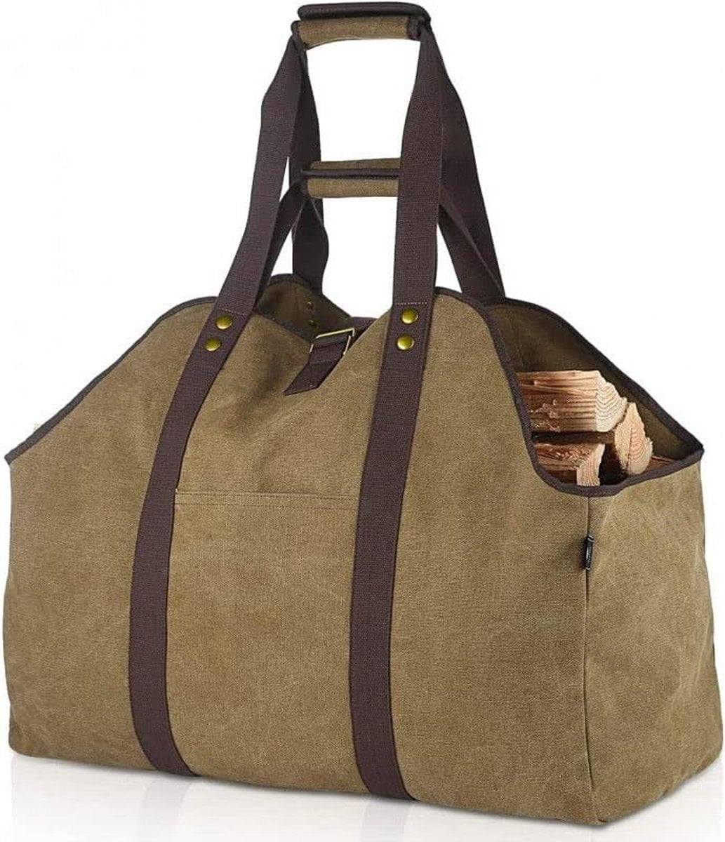 Wood Basket - Firewood Basket - Indoor Wood Basket - Fireplace Basket - Firewood Storage - Firewood Basket - Wood Storage - Khaki - Canvas - 60*30*50 cm - Storage Bag - Kitchen Organizer - Storage Bags - Large Capacity - for Camping