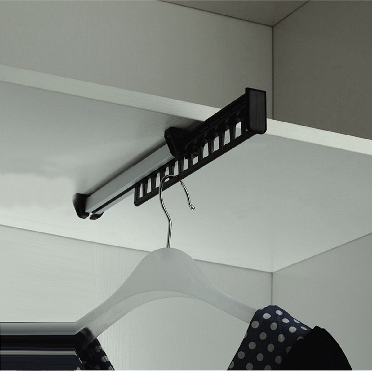 Clothes Hanger - 1 Piece - Hanger - Hanging Hooks - 315mm - Extendable - Pull Out Closet Wardrobe Rail Organizer Metal - For 12 Hangers Pack - Black