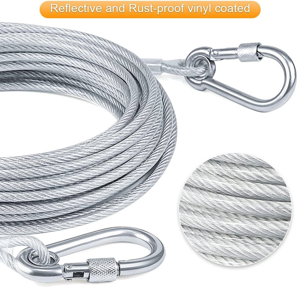 Dog leash cable - 5mm * 3m - stainless steel - silver - dog chains - with double fastening stainless steel buckle - camping accessories - dog game ground stake - heavy-duty dog chain - exhaust leash for animals