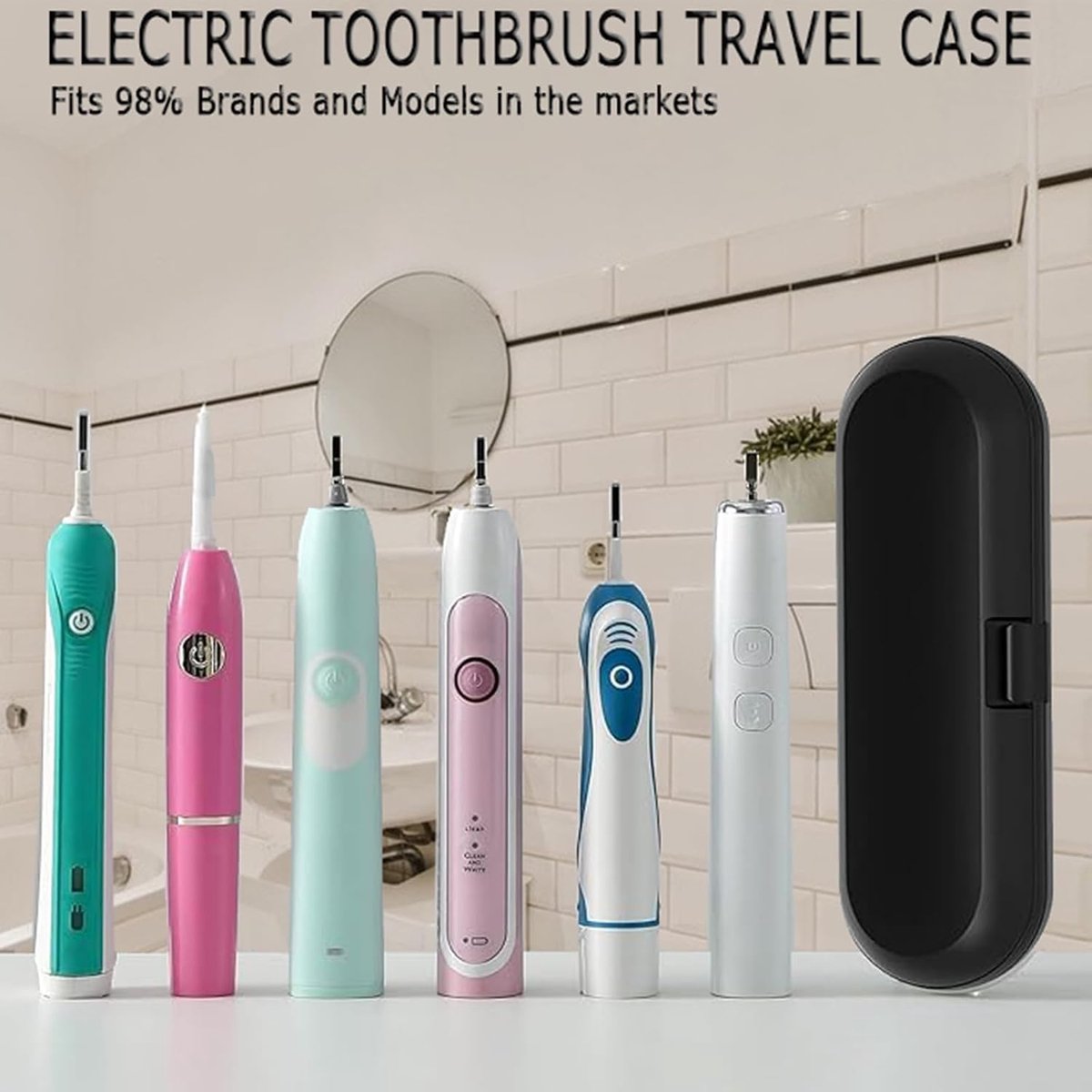 Travel Case Electric Toothbrush - 3 Pieces - Toothbrush Case - Universal - Storage Box - Toothbrush Case - Toothbrush Holder - Storage - Take Along - Pink/White/Black - 22.5*7*4 cm