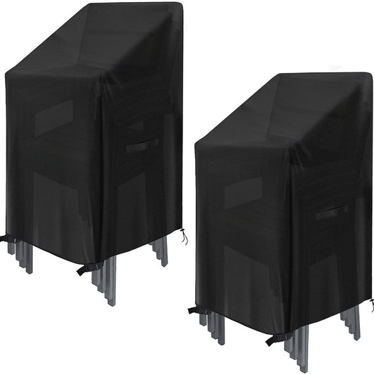 Waterproof garden chair covers - Pack of 2 - Garden furniture cover - Waterproof, weatherproof outdoor chair cover - 210D Oxford - Outdoor chair cover - Patio stacking chair cover - Black stacking chair cover - 75 x 75 x 120 cm - Black