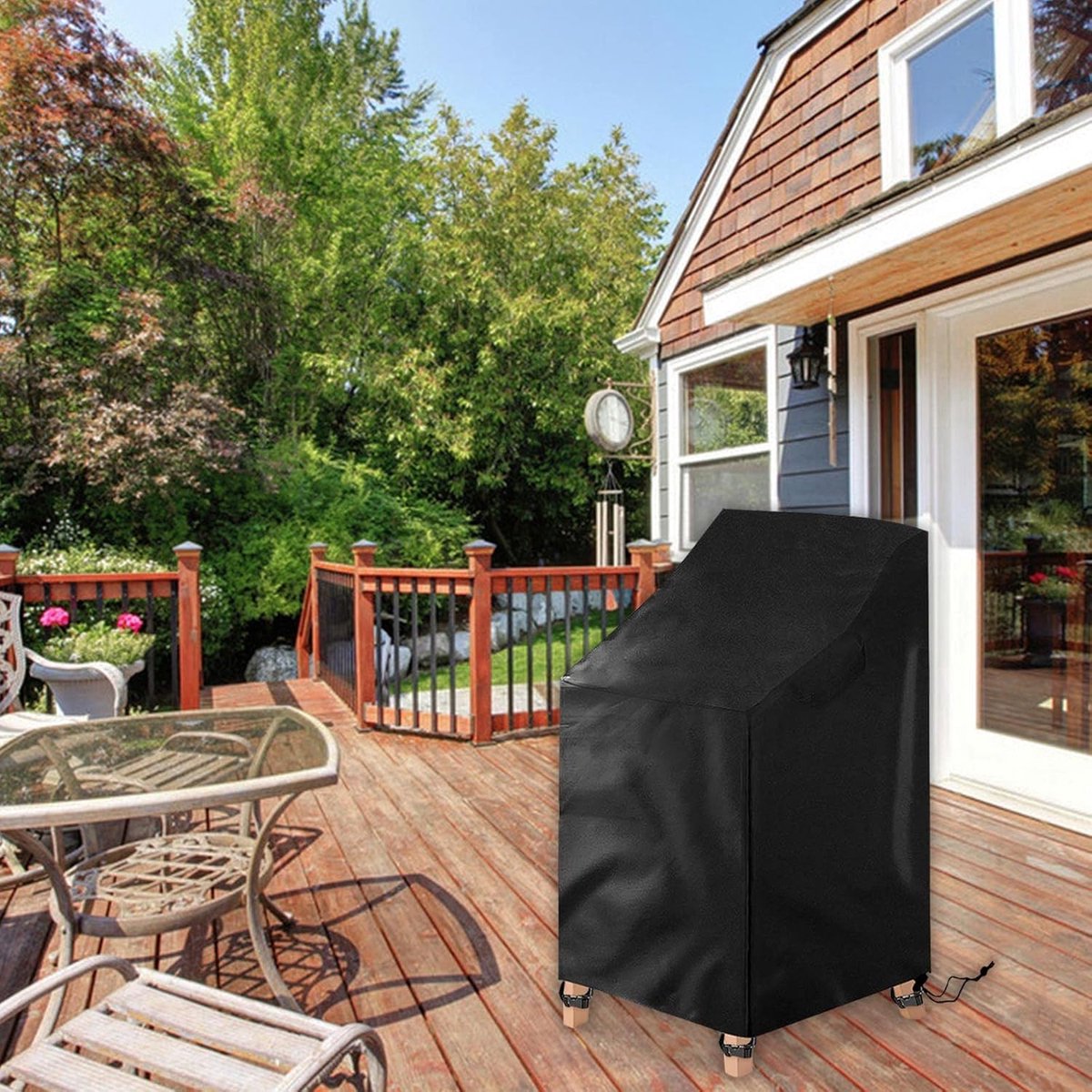 Waterproof garden chair covers - Pack of 2 - Garden furniture cover - Waterproof, weatherproof outdoor chair cover - 210D Oxford - Outdoor chair cover - Patio stacking chair cover - Black stacking chair cover - 75 x 75 x 120 cm - Black
