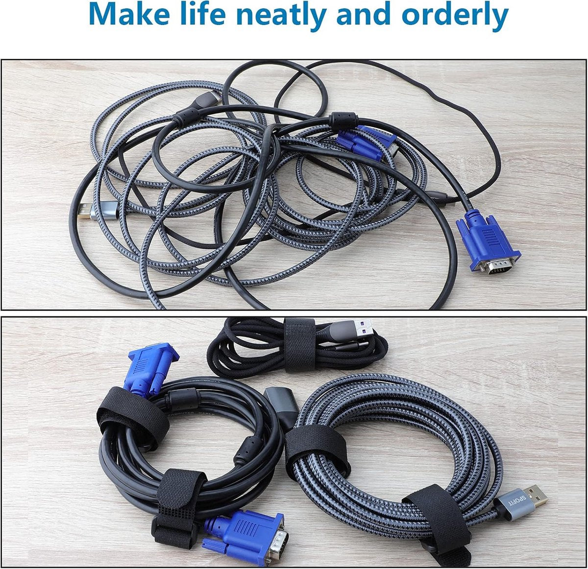 Cable organizer - 40 pieces - 200 x 2 mm - Black - Nylon - Velcro - Cable ties - Tie-wraps - Cable management - Cable ties Velcro - Cable holder - With plastic buckle - Adjustable