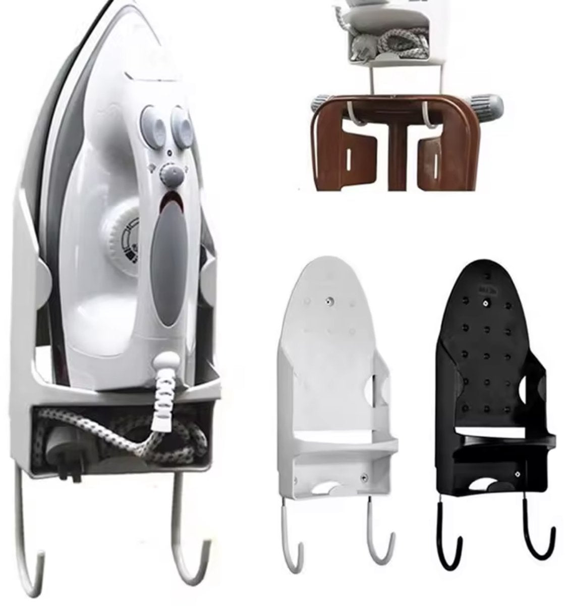 Ironing board holder - Hanging system for your ironing board AND iron - simple ironing board holder - white - plastic