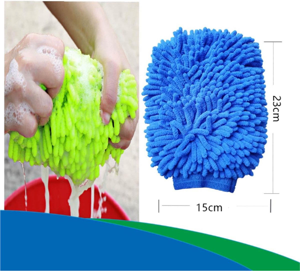 Household Gloves - 3 Pieces - Cleaning Gloves - Car Wash Glove - Double-Sided Microfiber Glove - For Cars and Household Cleaning - 15*23 CM - Dark Blue/Light Green/Blue