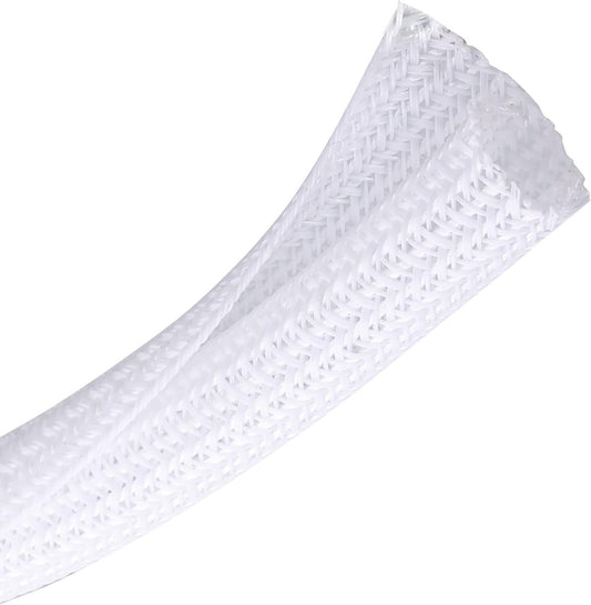 Cable Sleeve - 2m - Diameter 19MM - Cable Management - Braided Cable Sheathing - Cable Protector - Stretchable - Cuttable - PET - White - For TV / Computer / Home Theater / Engine Compartment