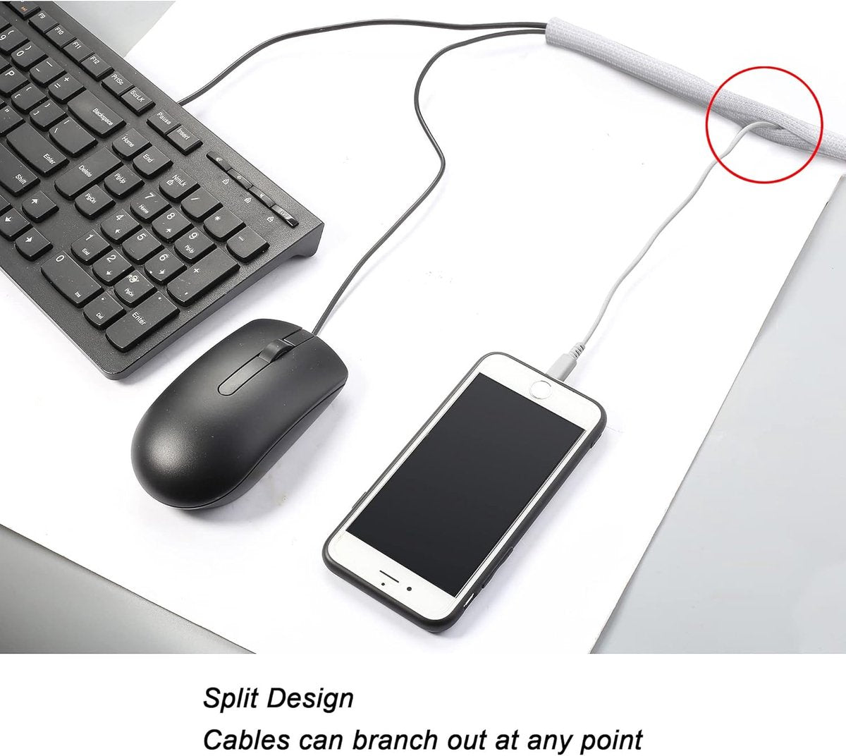 Cable Sleeve - 2m - Diameter 19MM - Cable Management - Braided Cable Sheathing - Cable Protector - Stretchable - Cuttable - PET - White - For TV / Computer / Home Theater / Engine Compartment