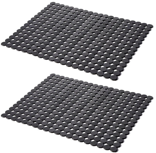 Sink mat - 2 pieces - 30x40cm - Sink insert - Rectangular - Dot design - Sink protection - Black - PVC - Sink mat - Sink mat - Washbasin mat