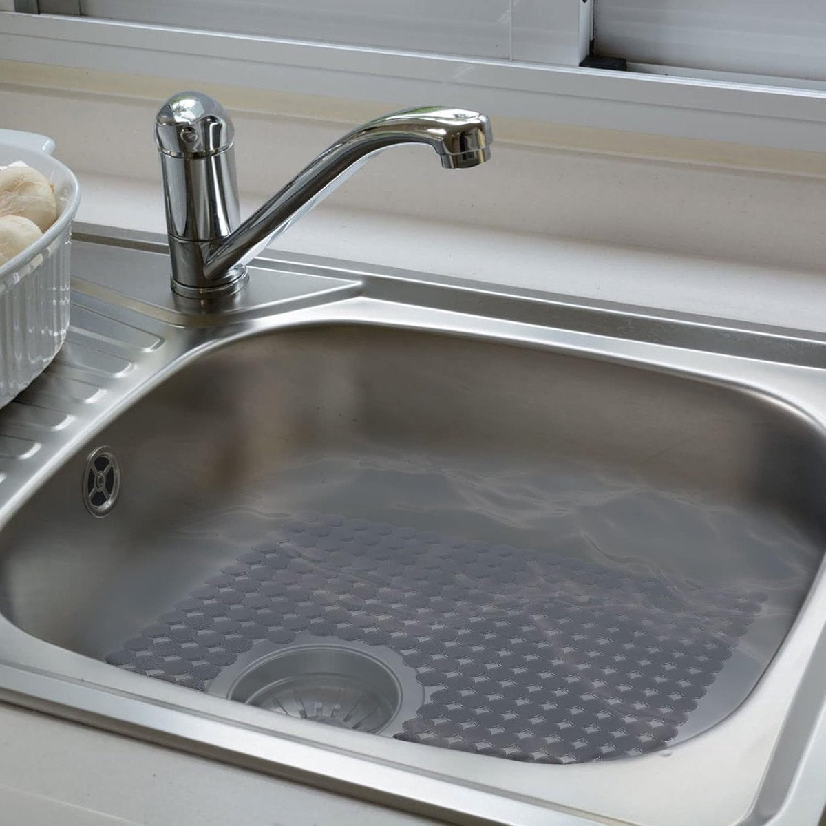 Sink mat - 2 pieces - 30x40cm - Sink insert - Rectangular - Dot design - Sink protection - Black - PVC - Sink mat - Sink mat - Washbasin mat