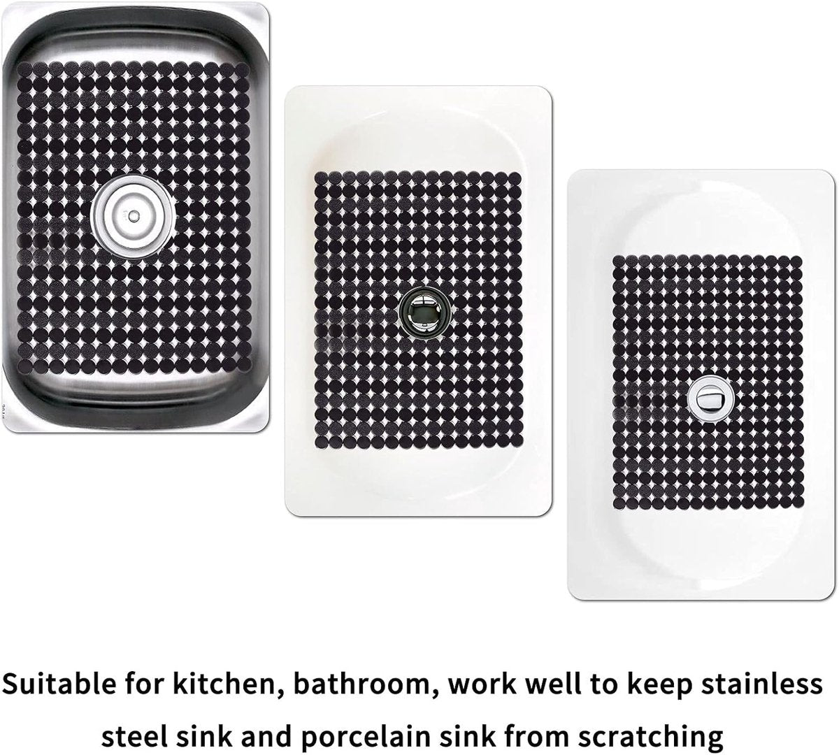 Sink mat - 2 pieces - 30x40cm - Sink insert - Rectangular - Dot design - Sink protection - Black - PVC - Sink mat - Sink mat - Washbasin mat