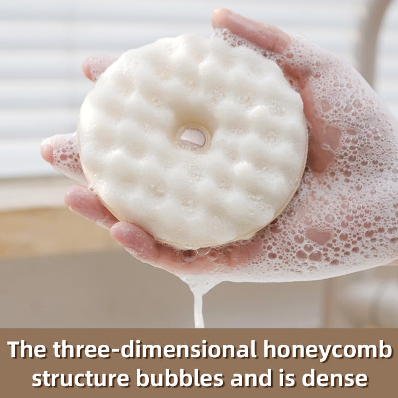 Double-sided dishwashing brush - Sponge brush with suction cup - 1 base + 2 refillable sponges - Scratch-free kitchen brush - Beige