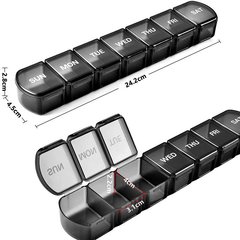 Week Medicine Dispenser with Large Compartments Black