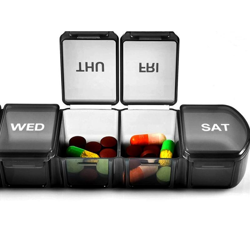 Week Medicine Dispenser with Large Compartments Black