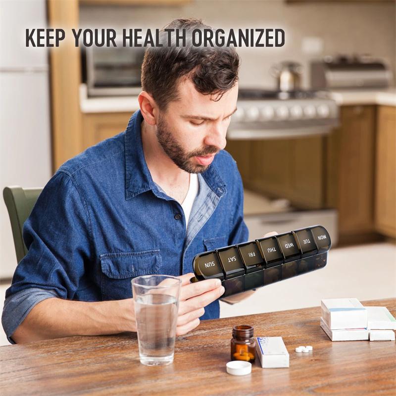 Week Medicine Dispenser with Large Compartments Black
