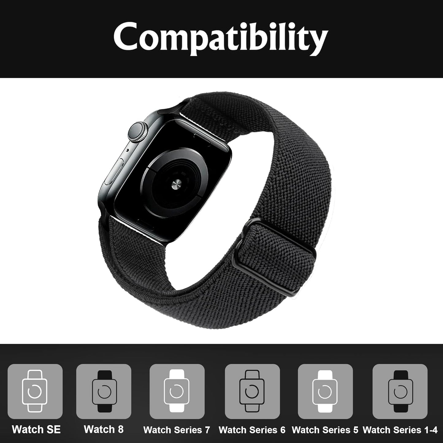 Compatible with Apple Watch Stretch Band Apple Watch 45mm 44mm 42mm Adjustable Sport Bracelet for Men and Women Black