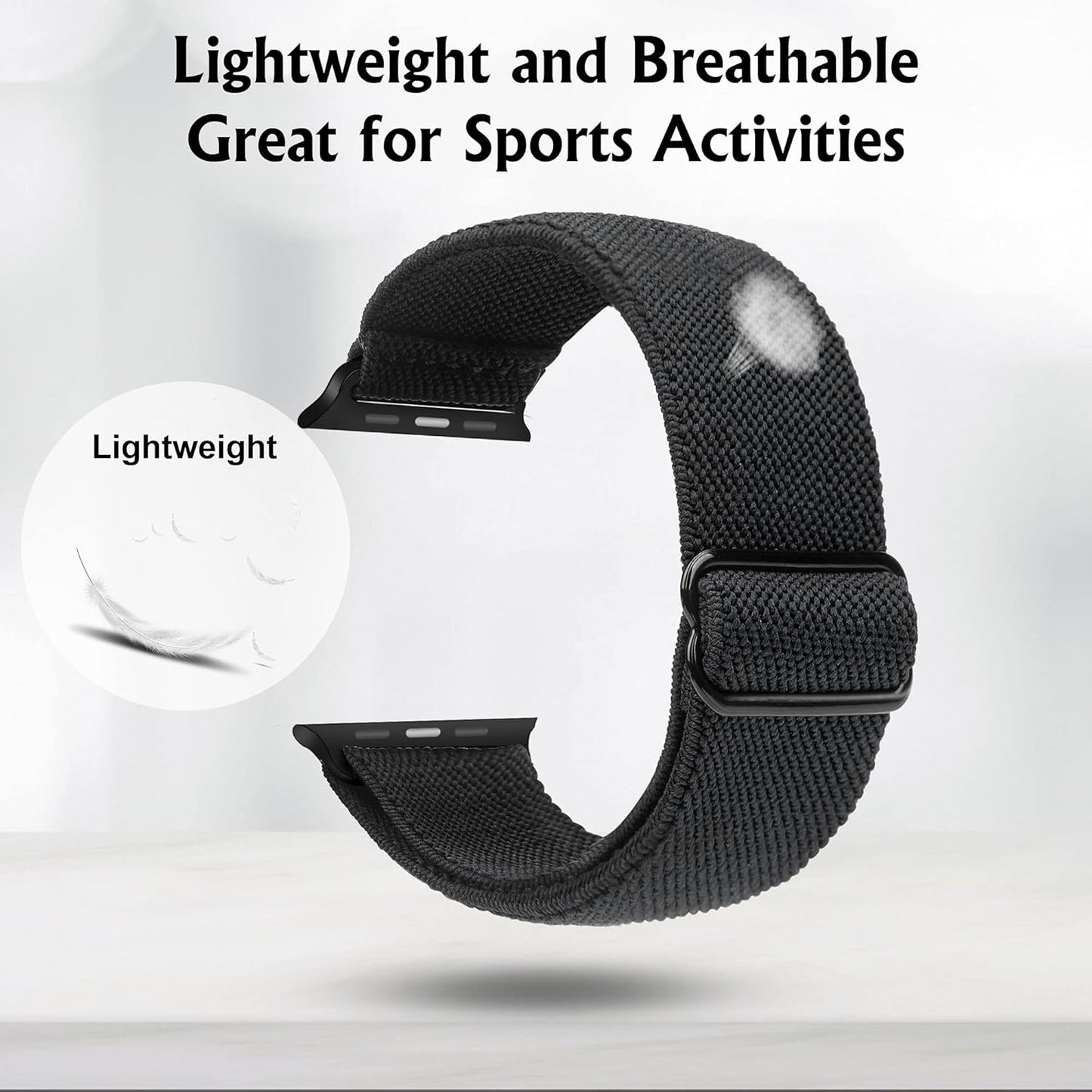 Compatible with Apple Watch Stretch Band Apple Watch 45mm 44mm 42mm Adjustable Sport Bracelet for Men and Women Black