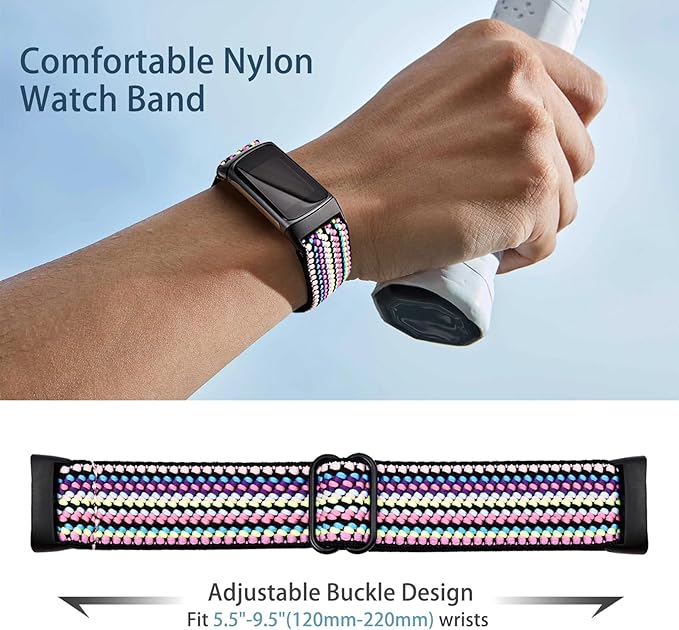 3 Elastic Wristbands, Compatible with Fitbit Charge 5/Fitbit Charge 6 Bracelet for Men and Women, Breathable and Adjustable A