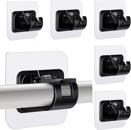 6 pcs Self-Adhesive Curtain Rod Holders, Nail-Free Adjustable Curtain Rod Brackets, Curtain Rod Wall Mounts (Black)