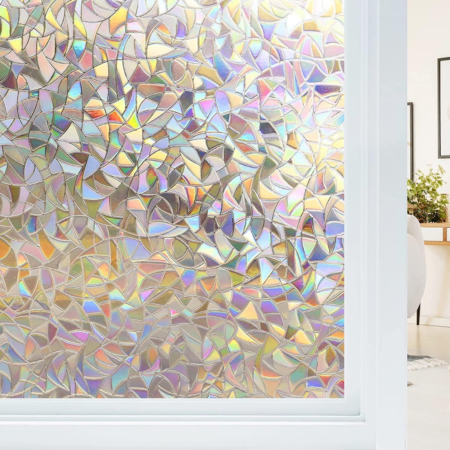 Electrostatic Window Film Anti Glare Anti UV 45x200cm Rainbow 3D Decorative