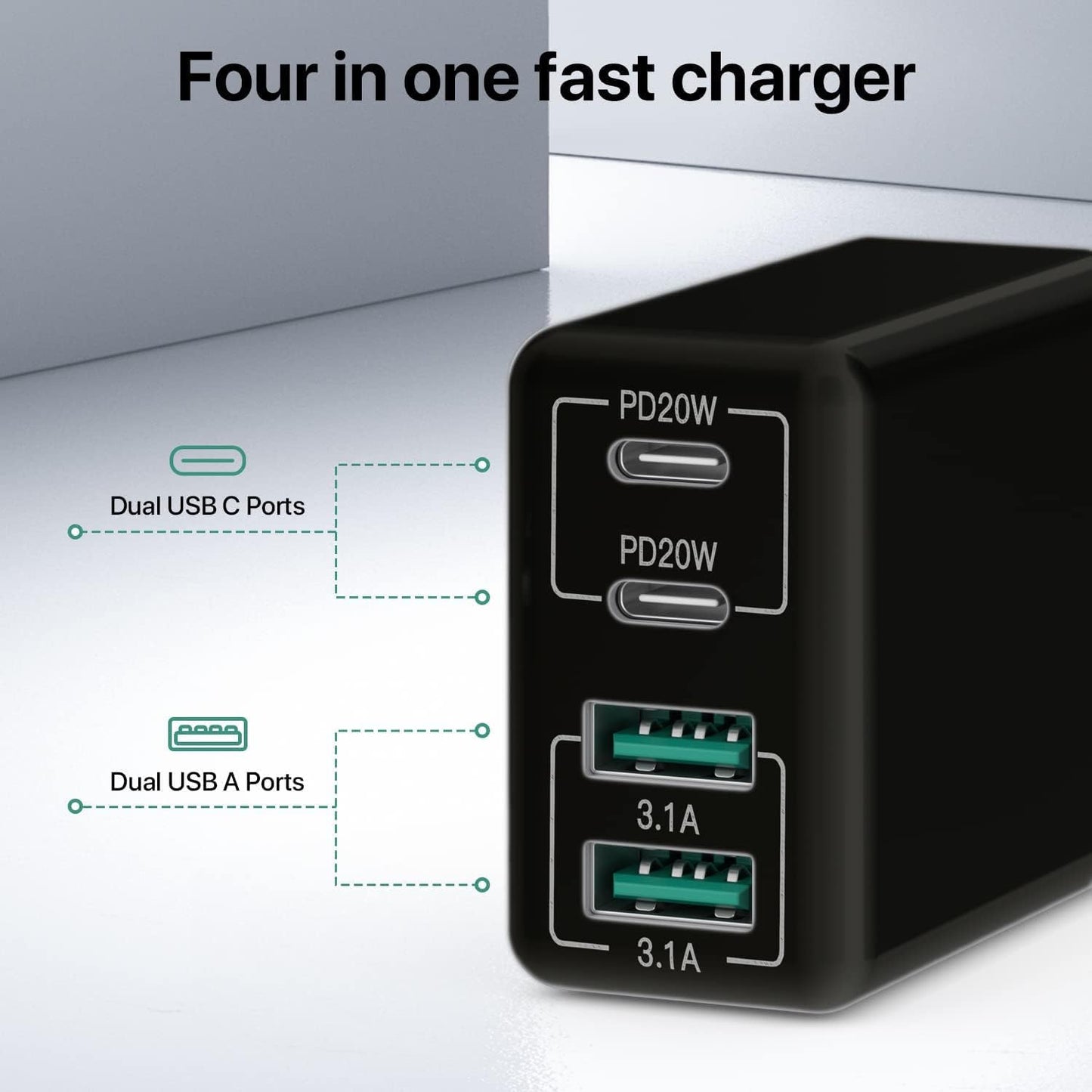 USB C Charger, 40W Fast Charger with Multiple Outlets, Compatible withSamsung and Xiaomi, USB Charging Plug Adapter