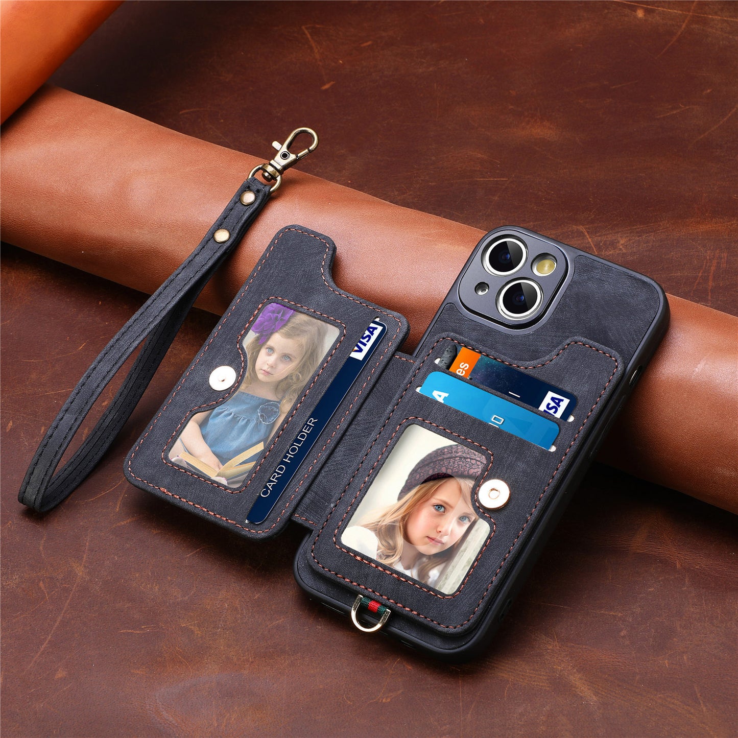 iPhone 11 Compatible Leather Case with RFID Blocking Multi-Functional Card Holder Lanyard Anti-Theft Ring Light Purple