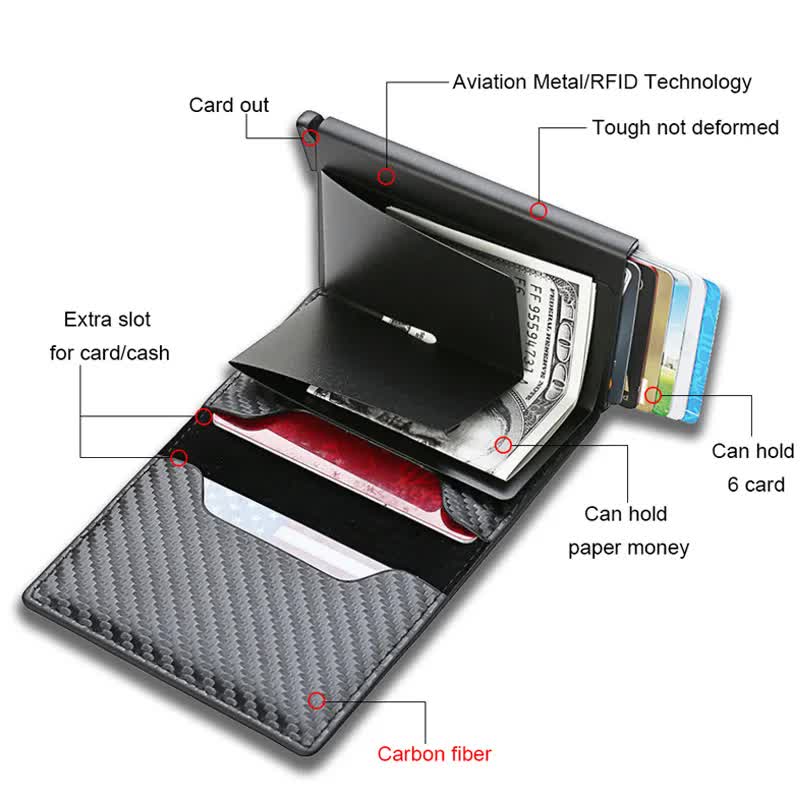 Carbon Fiber Wallet Men RFID Black Trifold Leather Slim Mini Small Money Card Holder