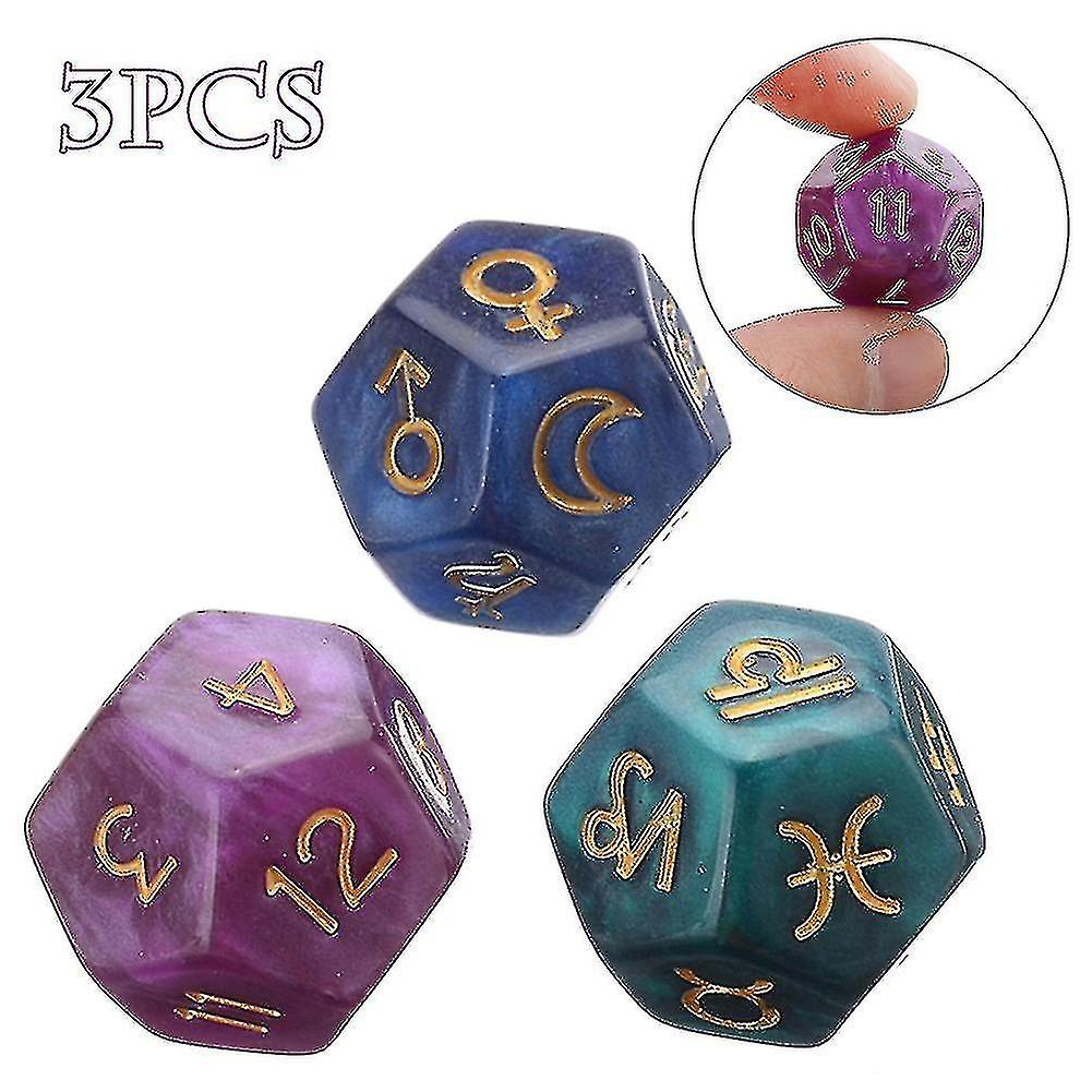 Astrology Dice 12-Sided Resin Tarot Constellation Divination Set 3pcs
