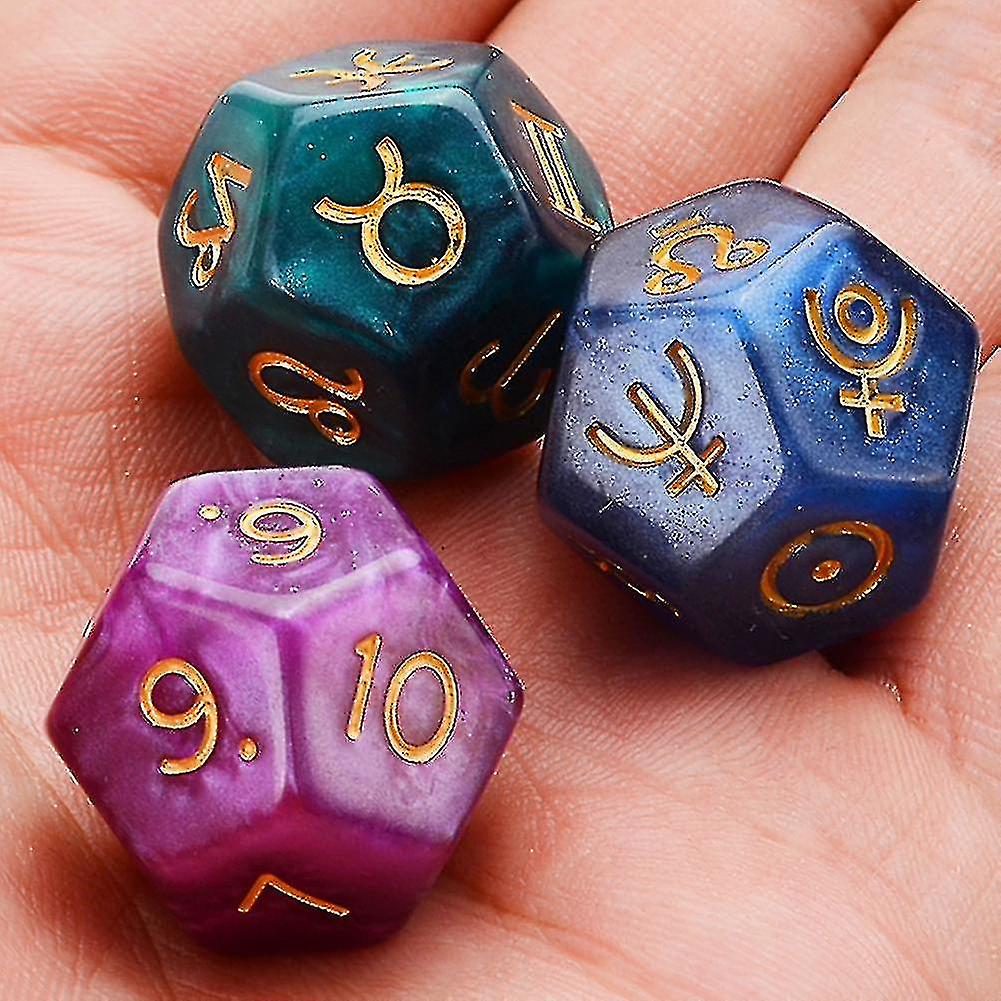 Astrology Dice 12-Sided Resin Tarot Constellation Divination Set 3pcs