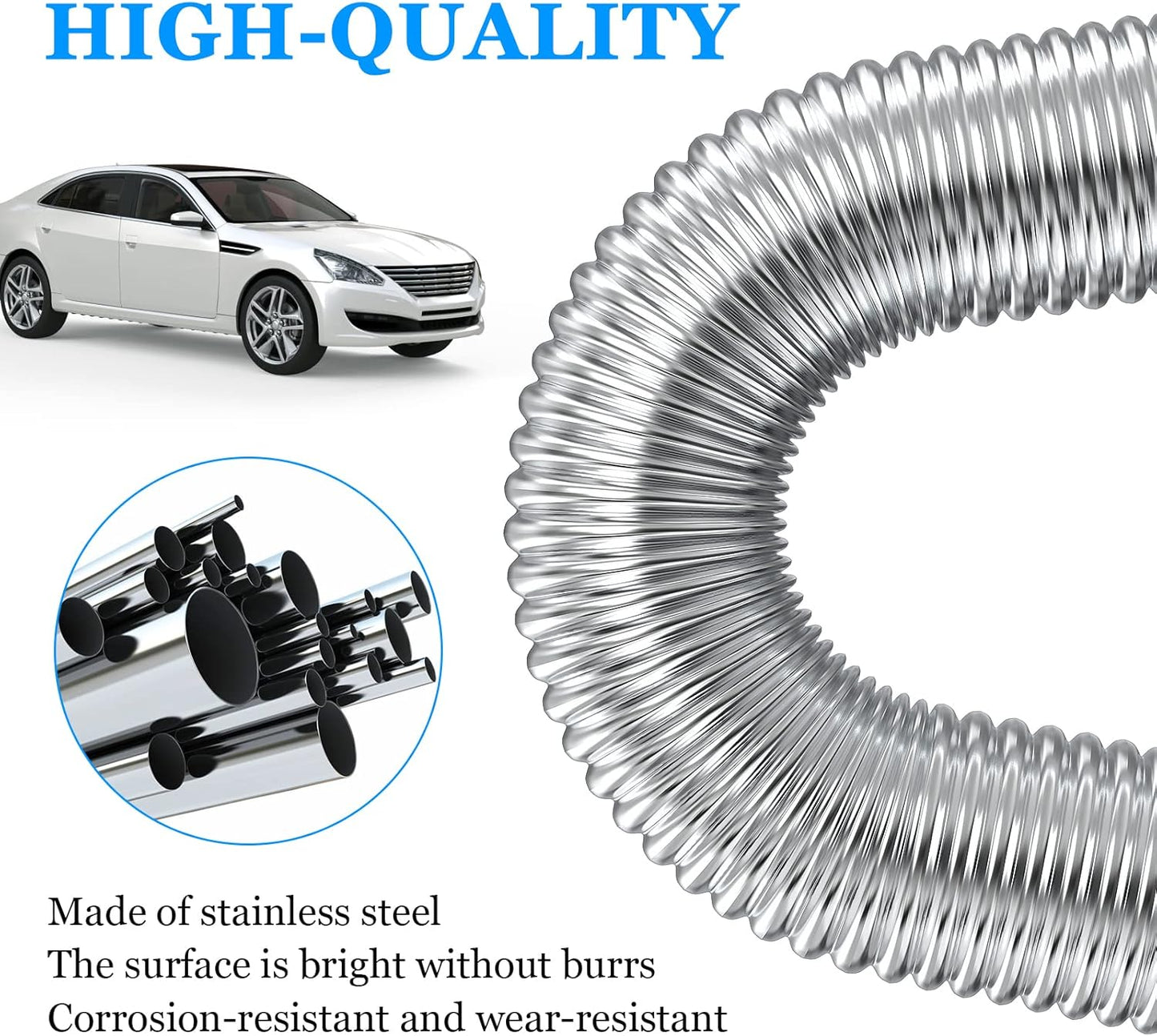 Exhaust Pipe for Parking Heater 60cm Stainless Steel with 2 Clamps Compatible with Diesel Heaters