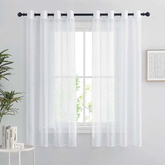 White Sheer Curtains Set of 2 132x160 cm Organza Tulle Eyelets Transparent Light Filter for Bedroom Kitchen